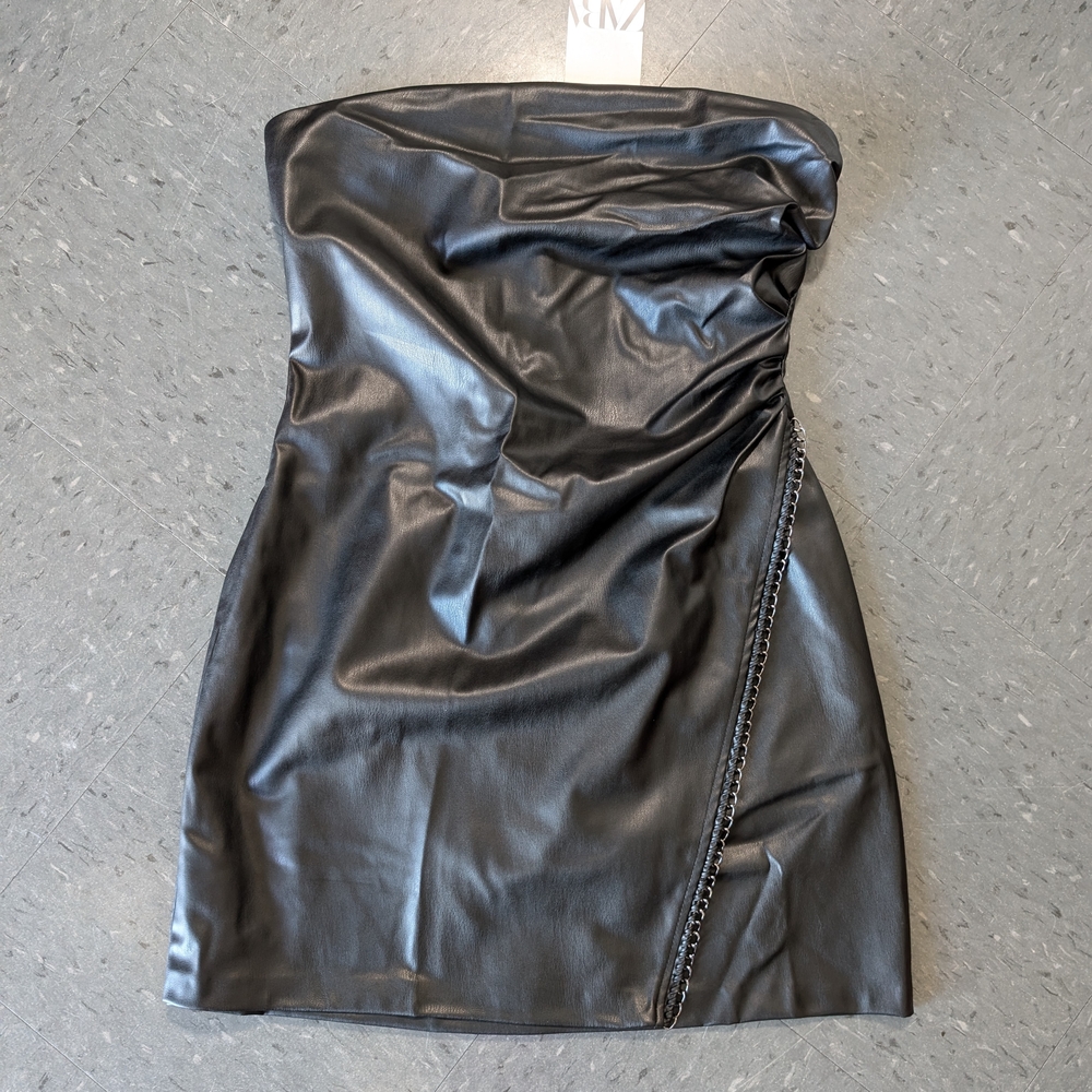 Zara Black Strapless Dress with Chain Detail Size Medium NWT
